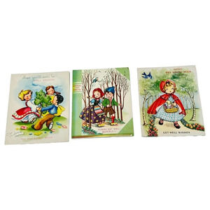 Vintage 40s Get Well Storybook Greeting Cards Mulberry Red Riding Hansel Gretel